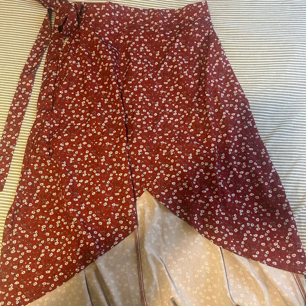 Floral Red and Cream Women's crossover shirt